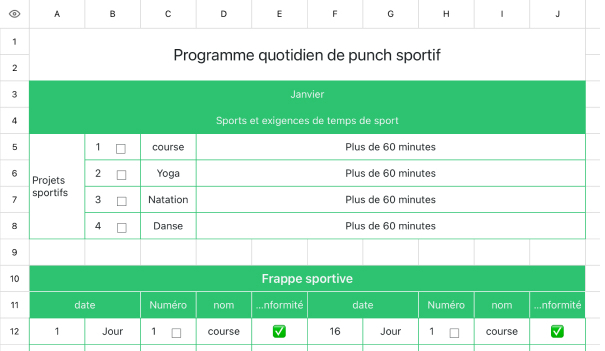 Programme quotidien de punch sportif